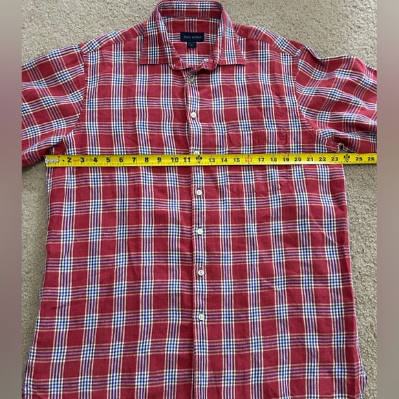 Scott Barber Men’s Large Red Plaid Linen Shirt - Picture 4 of 6